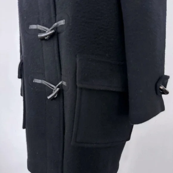 Vintage Burberry London Duffle Coat UK 10 Black Wool Hooded Toggle Nova Check 99 - Picture 5 of 16